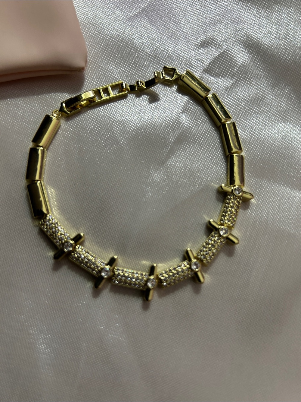 Adina Eden Gold Plated Pave Bar Bracelet with CZ Crystal Stations NEW